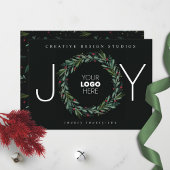 Festive JOY Wreath Leaves Berries Business Feestdagenkaart