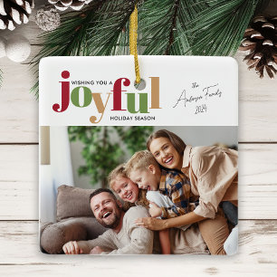 Festive Joyful 2 Foto Kerstmis Keramisch Ornament