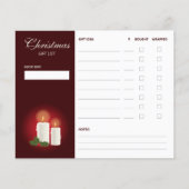 Festive-kaarsen op de rode kerstcadeaulijst (Voorkant)