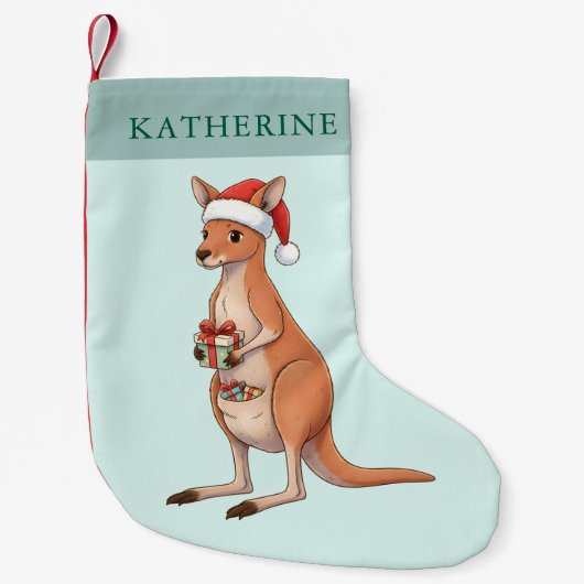 Festive Kangaroo With Santa Hat Christmas Holidays Kleine Kerstsok (Voorkant)