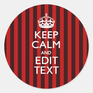 Festive Keep Calm Jouw tekst on Red Stripes Ronde Sticker
