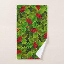 Festive kerst Green Holly laat rode bessen Handdoek