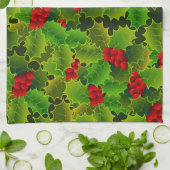 Festive kerst Green Holly laat rode bessen Theedoek (Gevouwen)