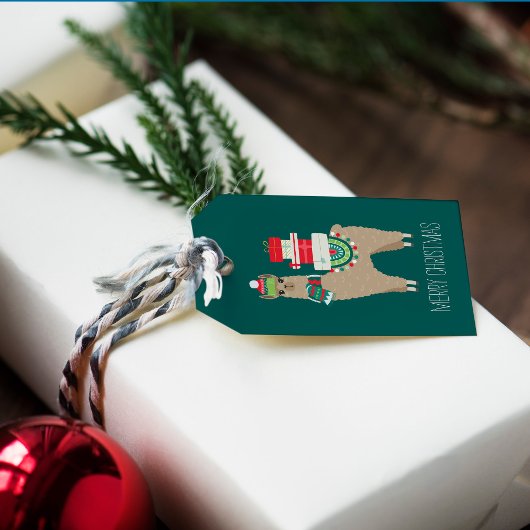 Festive kerstalpaca, persoonlijk cadeaulabel
