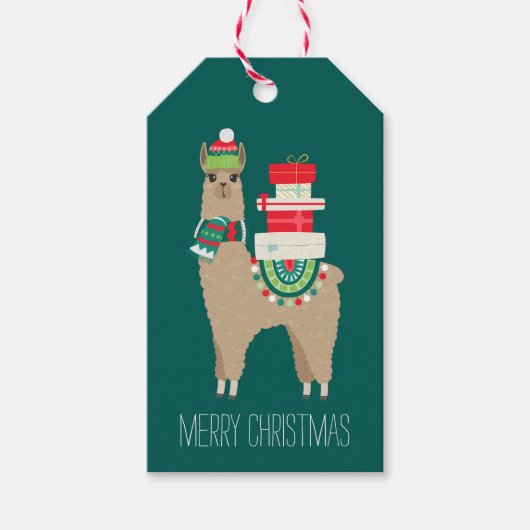 Festive kerstalpaca, persoonlijk cadeaulabel (Voorkant)