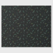 Festive kerstbladeren Berries Botanisch Zwart Cadeaupapier (Vlak)