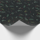 Festive kerstbladeren Berries Botanisch Zwart Cadeaupapier (Hoek)