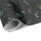 Festive kerstbladeren Berries Botanisch Zwart Cadeaupapier (Rol Hoek)