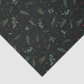 Festive kerstbladeren Berries Botanisch Zwart Tissuepapier (Detail)