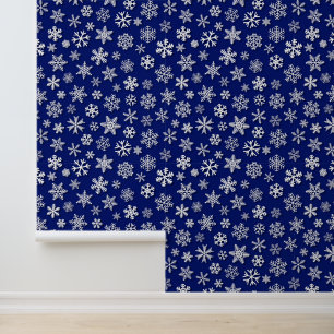 Festive kerstblauw-sneeuwvlokpatroon behang