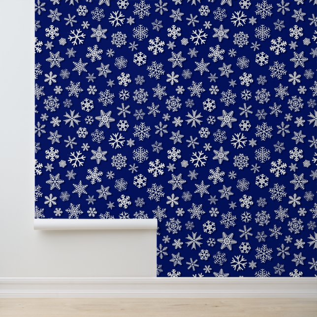Festive kerstblauw-sneeuwvlokpatroon behang (Applicatie)