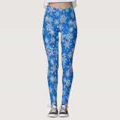 Festive kerstblauw-sneeuwvlokpatroon leggings (Voorkant)