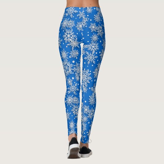 Festive kerstblauw-sneeuwvlokpatroon leggings (Achterkant)