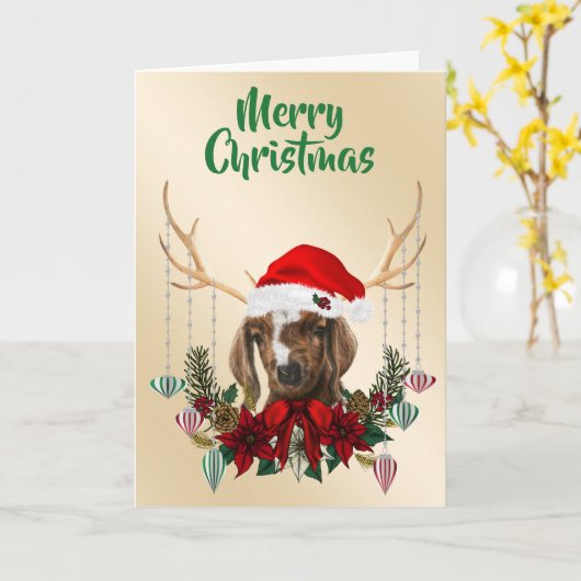 Festive kerstboer Goat Kind Kaart (Gele Bloem)