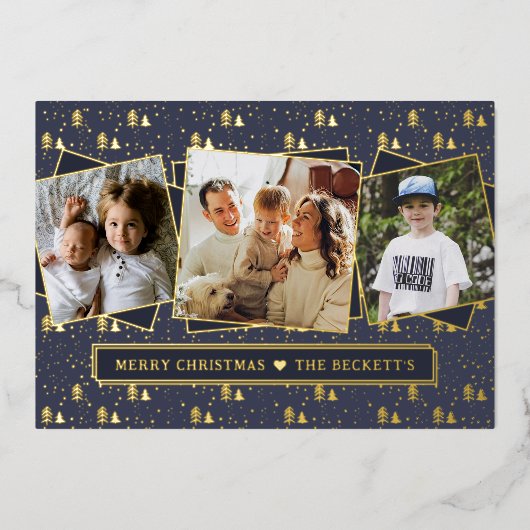 Festive kerstbomen 3 Foto-collage Real Folie Feestdagenkaart (Voorkant)
