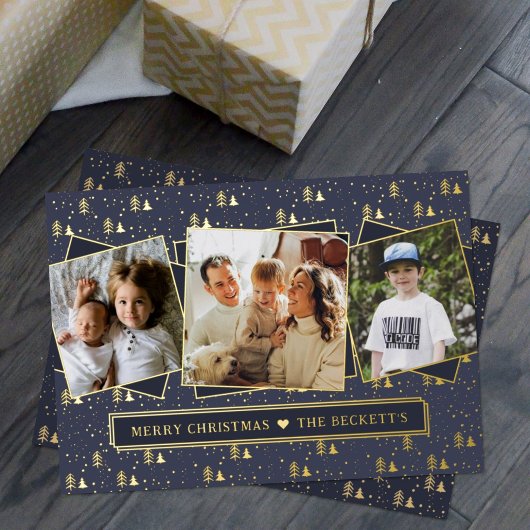 Festive kerstbomen 3 Foto-collage Real Folie Feestdagenkaart