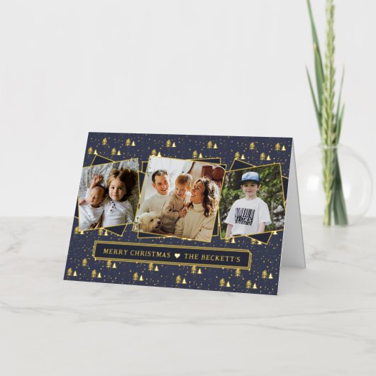 Festive kerstbomen 3 Foto-collage Real Folie Feestdagenkaart (Voorkant)