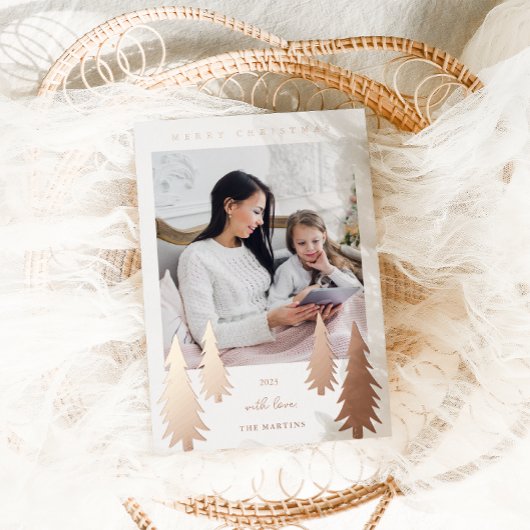 Festive kerstbomen Twee foto's Folie Feestdagenkaart