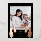 Festive kerstbomen Two Photo Black Folie Feestdagenkaart (Voorkant)