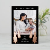 Festive kerstbomen Two Photo Black Folie Feestdagenkaart (Staand Voorkant)