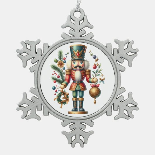 Festive-kerstbont Tin Sneeuwvlok Ornament (Voorkant)