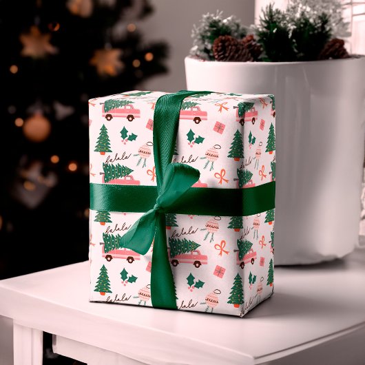 Festive kerstboom Roze  Retro Van Cadeaupapier