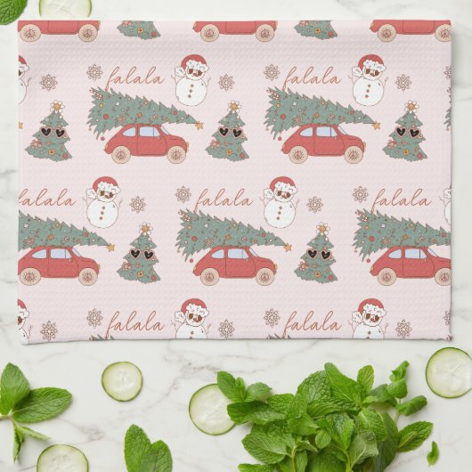 Festive kerstboom Roze  Retro Van Theedoek (Gevouwen)