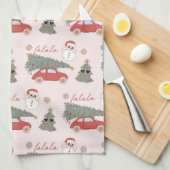 Festive kerstboom Roze  Retro Van Theedoek (Quarter Fold)