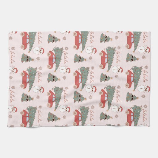 Festive kerstboom Roze  Retro Van Theedoek (Horizontaal)