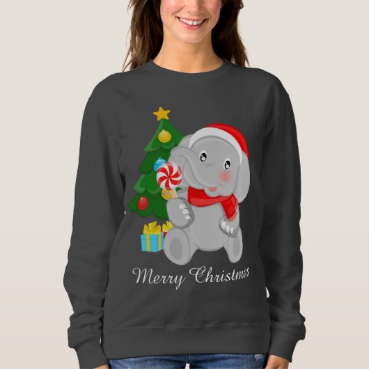 Festive kerstboomolifant voegt bericht toe trui (Voorkant)