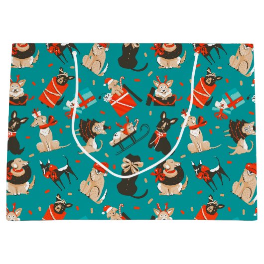 Festive kerstcadeau voor honden groot cadeauzakje (Voorkant)