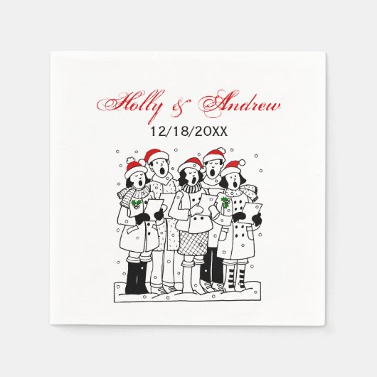 Festive kerstCarolers met Snow Xmas Servetten (Voorkant)