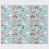 Festive kerstCartoon Fox Snowman Car Penguin Cadeaupapier (Vlak)