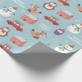 Festive kerstCartoon Fox Snowman Car Penguin Cadeaupapier (Hoek)
