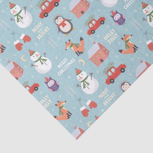 Festive kerstCartoon Fox Snowman Car Penguin Tissuepapier (Detail)