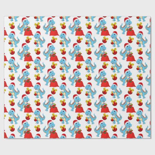 Festive kerstdinosaur-gepantserde partijomslag cadeaupapier (Vlak)