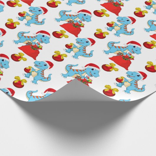 Festive kerstdinosaur-gepantserde partijomslag cadeaupapier (Hoek)