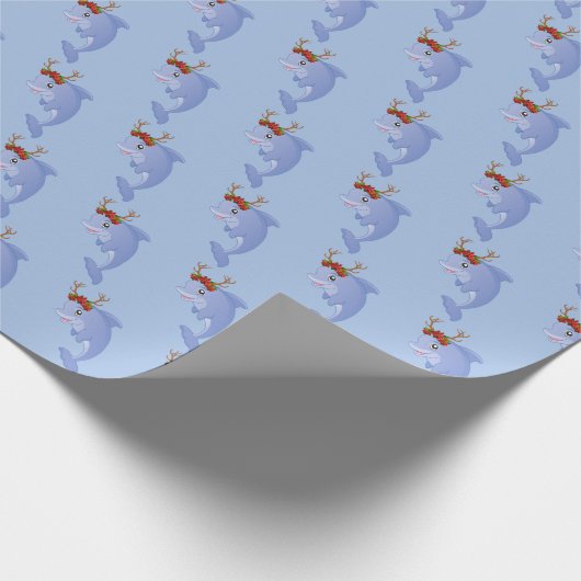 Festive kerstdolphins betuttelde feest cadeaupapier (Hoek)