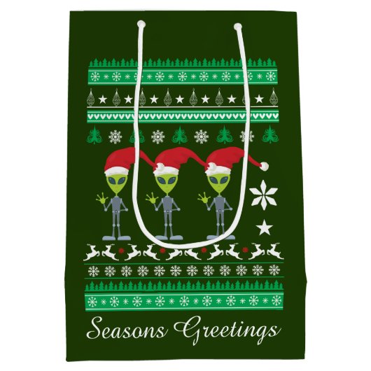 Festive kerstfeestaliens medium cadeauzakje (Achterkant)