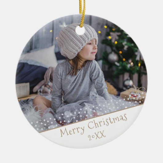 Festive kerstfeestay Keepomwille Familie Foto Keramisch Ornament (Voorkant)