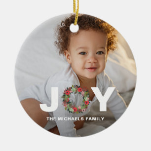 Festive kerstfeestdag - Joy met Wreatfoto Keramisch Ornament