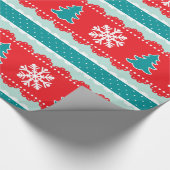 Festive kerstfeestdag rood en Blauwgroen patroon Cadeaupapier (Hoek)