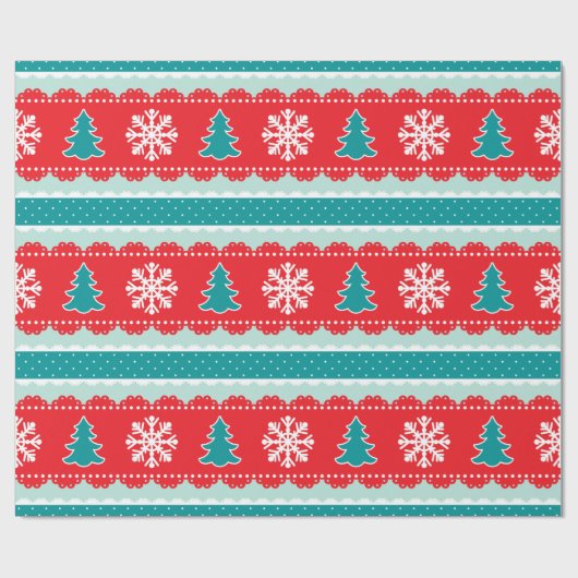 Festive kerstfeestdag rood en Blauwgroen patroon Cadeaupapier (Vlak)