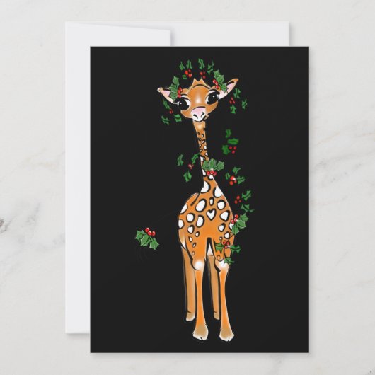 Festive kerstGiraffe, rode groene garland Feestdagenkaart (Voorkant)