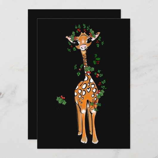 Festive kerstGiraffe, rode groene garland Feestdagenkaart (Voorkant / Achterkant)