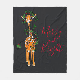 Festive kerstGiraffe, rode groene garland Fleece Deken