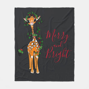 Festive kerstGiraffe, rode groene garland Fleece Deken