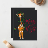 Festive kerstGiraffe, rode groene garland Notitiekaartje (Voorkant / Achterkant in situ)
