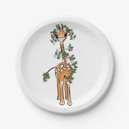 Festive kerstGiraffe, rode groene garland Papieren Bordje