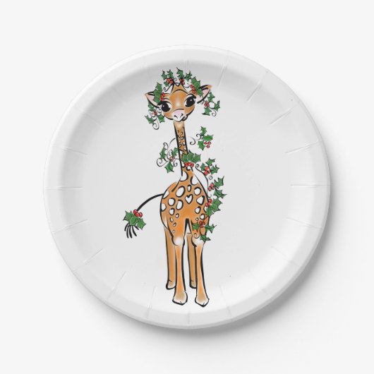 Festive kerstGiraffe, rode groene garland Papieren Bordje (Voorkant)